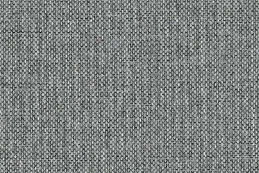 Detailaufnahme eines grauen Webstoffs mit grober Textur für Polstermöbel.