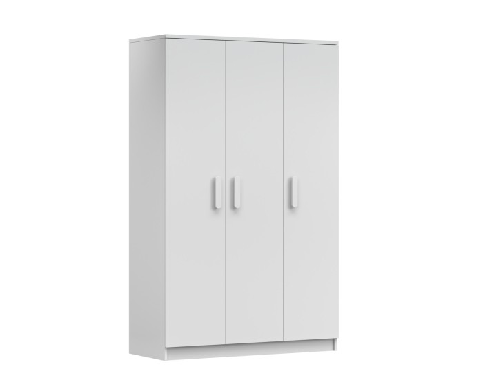 Schlichter dreitüriger Kleiderschrank in Weiß mit passenden weißen Türgriffen.