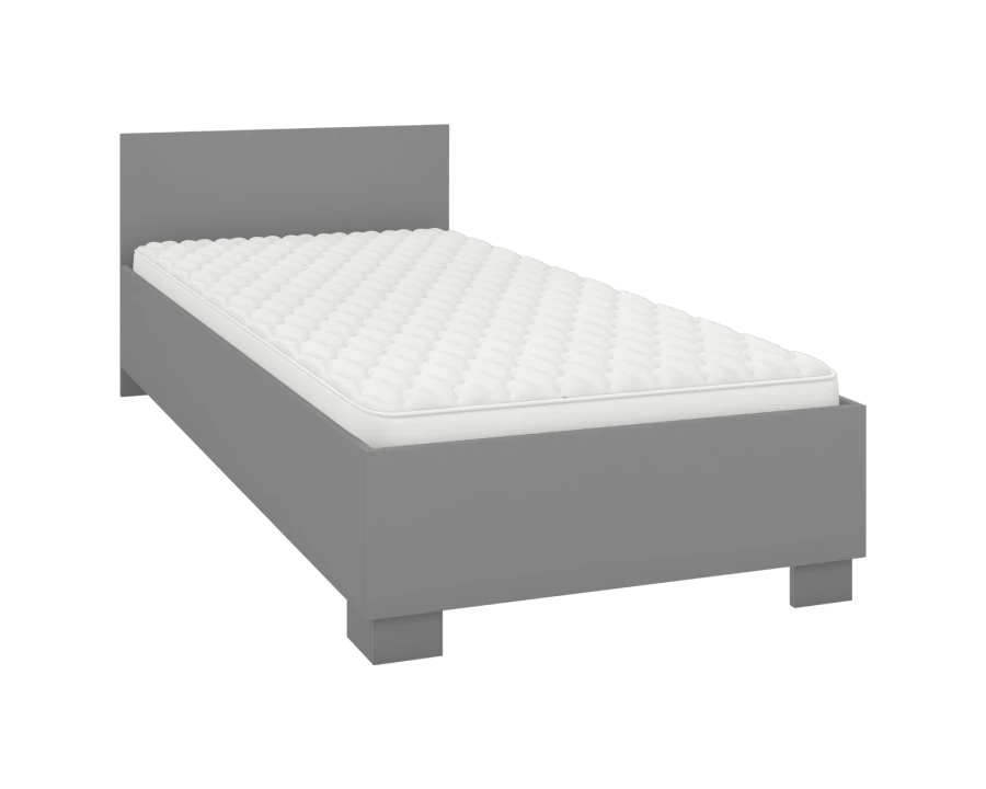 Modernes graues Bettgestell 90x200 mit bequemer Matratze.
