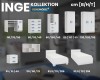 Übersicht der INGE Möbelkollektion: Maße für Schreibtisch, Schränke, Kommoden und Betten.
