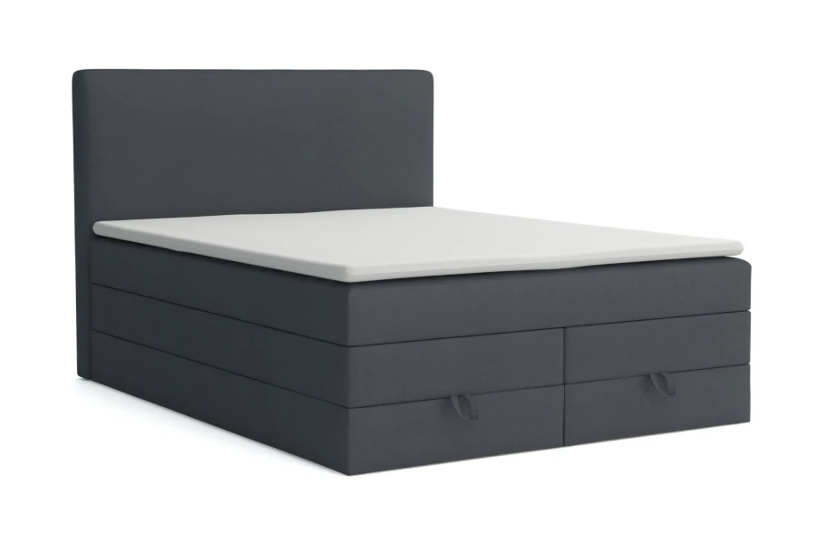 Boxspringbett Basic Duo in Anthrazit mit schlichtem Kopfteil und inklusivem Topper.