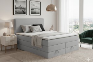 BASIC DUO 200x200 Velour Paros 5 Hellgrau Boxspringbett mit Bettkasten Deine Möbel