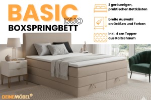 BASIC DUO 180x200 Velour Paros 2 Beige Boxspringbett mit Bettkasten Deine Möbel