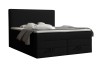 Schwarzes Boxspringbett mit praktischem Bettkasten und hohem Kopfteil.