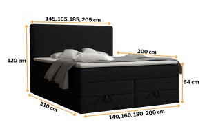 BASIC DUO 140x200 Stoff Inari 100 Schwarz Boxspringbett mit Bettkasten Deine Möbel