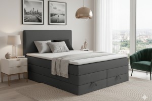 BASIC DUO 140x200 Velour Kronos 34 Anthrazit Boxspringbett mit Bettkasten Deine Möbel