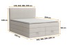 Maßgrafik für das Boxspringbett mit Details zu Breite, Tiefe und Höhe in Zentimetern.