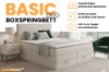 Infografik zum Basic Duo Boxspringbett mit Highlights zu Bettkästen, Topper und Farbauswahl.