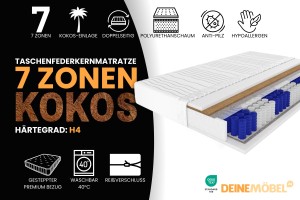 7 Zonen Taschenfederkernmatratze + Kokoseinlage 160x200 cm Höhe 20 cm Härtegrad H4 Taschen-Federken Deine Möbel
