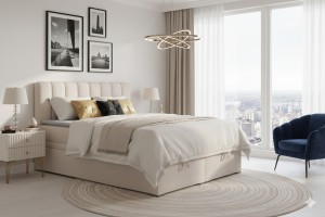 DAVID 200x200 Paros 1 Creme Boxspringbett mit Bettkasten und einer durchgehenden Matratze H4 Deine Möbel  