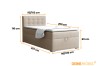 Maße für beiges Boxspringbett 90x200/100x200 cm mit Kopfteil und Bettkasten.