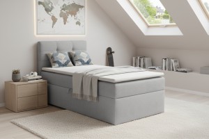 FLO 90x200 Paros 5 Hellgrau Boxspringbett mit Bettkasten Deine Möbel