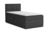 Anthrazitfarbenes Boxspringbett mit weißem Topper isoliert auf weißem Hintergrund.