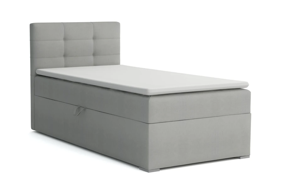 Graues Boxspringbett Einzelbett mit Bettkasten und gepolstertem Kopfteil