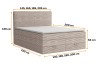 Maßskizze für das Boxspringbett mit Angaben zu Höhe, Breite und Tiefe.