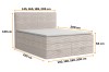 Grafiek met de belangrijkste maten en afmetingen van het boxspringbed met opbergruimte.