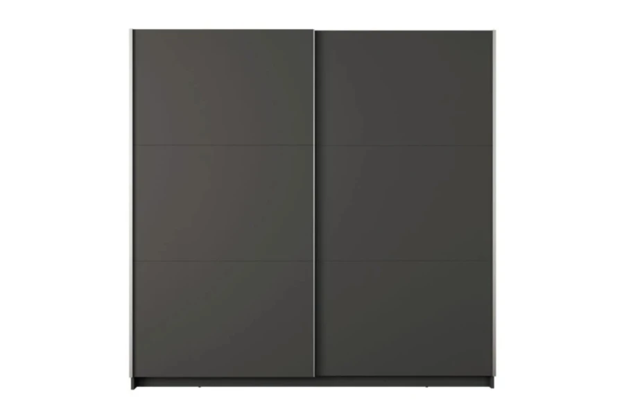 Grote antracietkleurige kledingkast met twee schuifdeuren in minimalistische stijl.