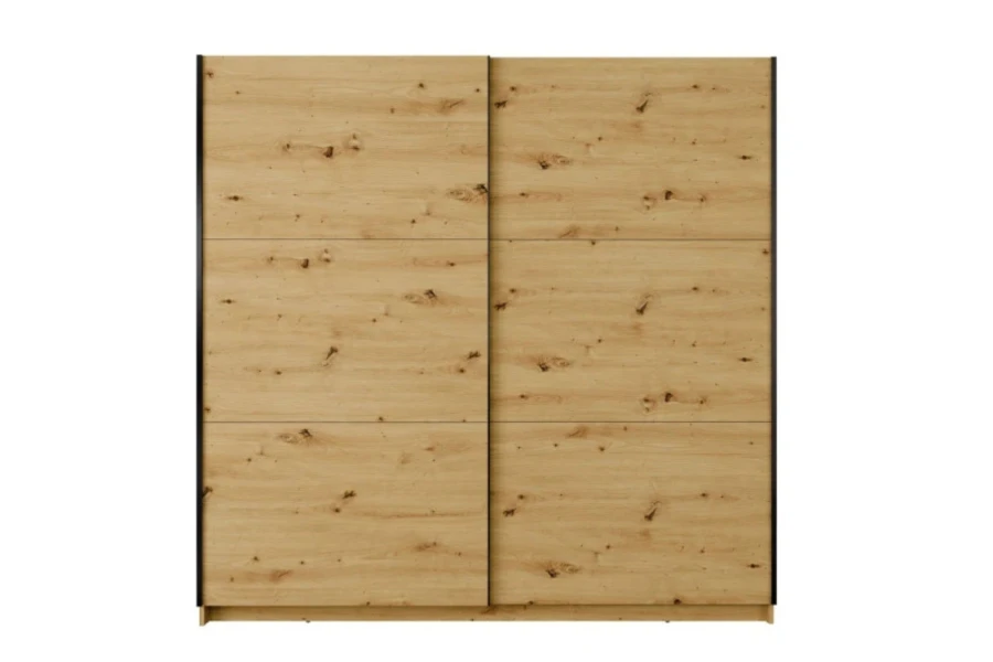 Schwebetürenschrank in Eiche-Optik mit zwei Türen, modernes Design für das Schlafzimmer.