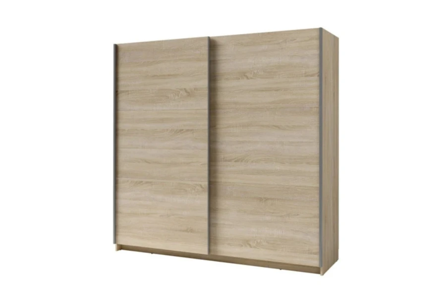 Modern sliding door wardrobe in light oak look, two-door.