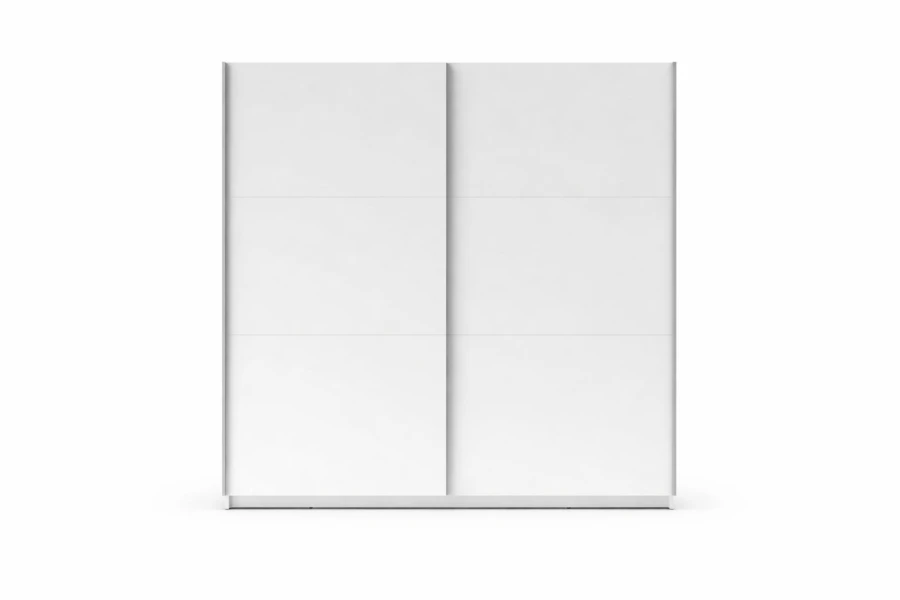 White sliding door wardrobe with two doors, simple bedroom furniture.