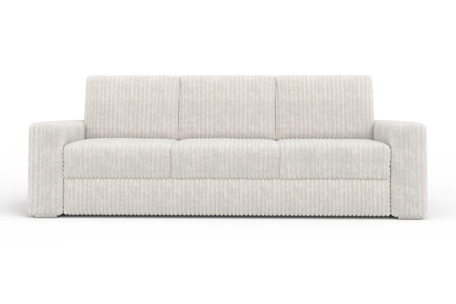 Modernes 3-Sitzer Sofa Timon aus hellem Cord-Stoff vor weißem Hintergrund.