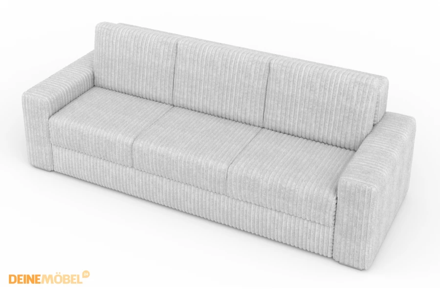 Modernes 3-Sitzer Cordsofa in Hellgrau, isometrische Ansicht