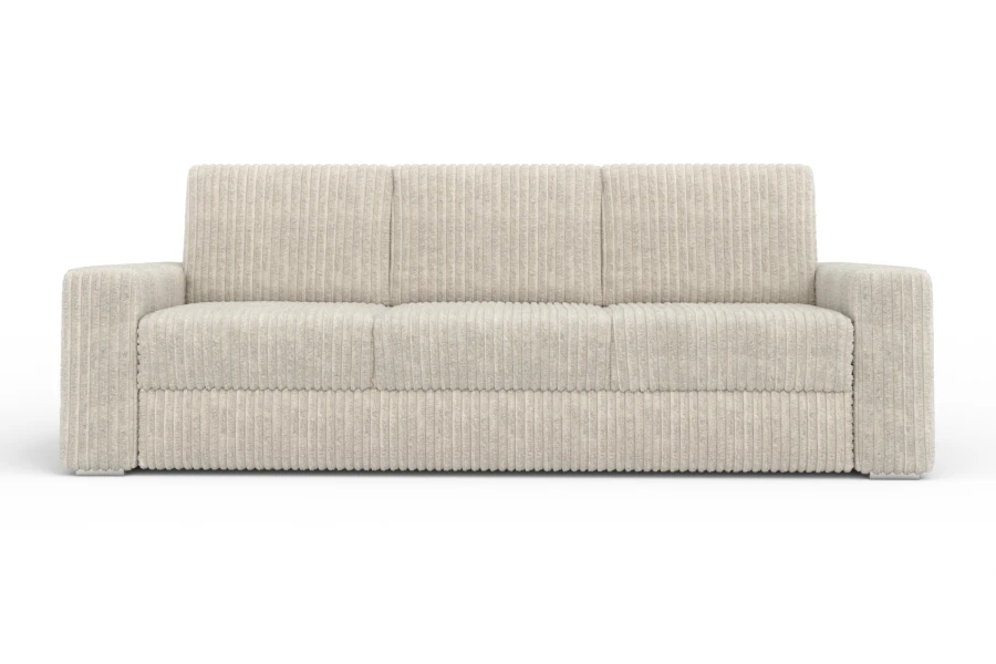 Frontale Ansicht eines gemütlichen 3-Sitzer Sofas aus beigem Cord