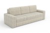 Beiges Cord-Sofa 3-Sitzer, modernes Design, Seitenansicht isoliert auf weiß.
