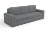 Graues 3-Sitzer Cordsofa vor weißem Hintergrund in perspektivischer Ansicht.