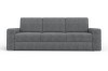 Frontalansicht eines grauen Cordsofas als 3-Sitzer auf weißem Hintergrund.