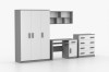 Jugendzimmer-Set grau-weiß, dunkle Griffe: Kleiderschrank, Schreibtisch, Kommode & Wandregal.