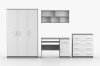 Jugendzimmer-Set grau-weiß, weiße Griffe: Kleiderschrank, Schreibtisch, Kommode & Wandregal.