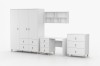 Moderne weiße Schlafzimmermöbel im Set mit viel Stauraum und eleganten Holzfüßen.