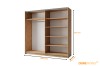 Innenansicht Kleiderschrank in Eiche-Optik, Maße 150,6x207x55,3 cm mit Kleiderstange und Fächern.