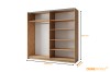 Kleiderschrank Innenansicht, Eiche-Optik, Maße 150,6x207x61,5 cm mit Regalböden und Kleiderstange.
