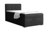 Schwarzes Boxspringbett mit geripptem Kopfteil und Bettkasten, moderne Schlafzimmermöbel.