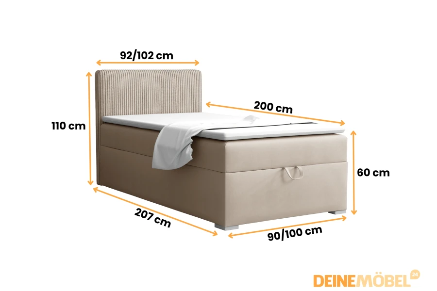 Grafik mit Maßen und Abmessungen für das Boxspringbett.