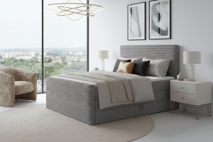 OLA 180x200 Poso 55/Paros 5 Hellgrau Boxspringbett mit Bettkasten Deine Möbel
