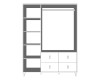 Innenansicht-Diagramm eines Kleiderschranks mit Regalböden, Kleiderstange und Schubladen.