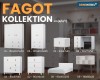 Maßtabelle der FAGOT Möbelkollektion: Kleiderschränke, Kommoden, Bett und Schreibtisch.