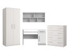 Komplettes Möbel-Set für Jugendzimmer in Weiß mit Kleiderschrank, Schreibtisch und Kommode.