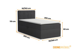 DON 100x200 Poso 135/Kronos 7 Schwarz Boxspringbett mit Bettkasten Deine Möbel