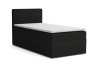 Schwarzes Boxspringbett mit geripptem Kopfteil und weißer Matratze.