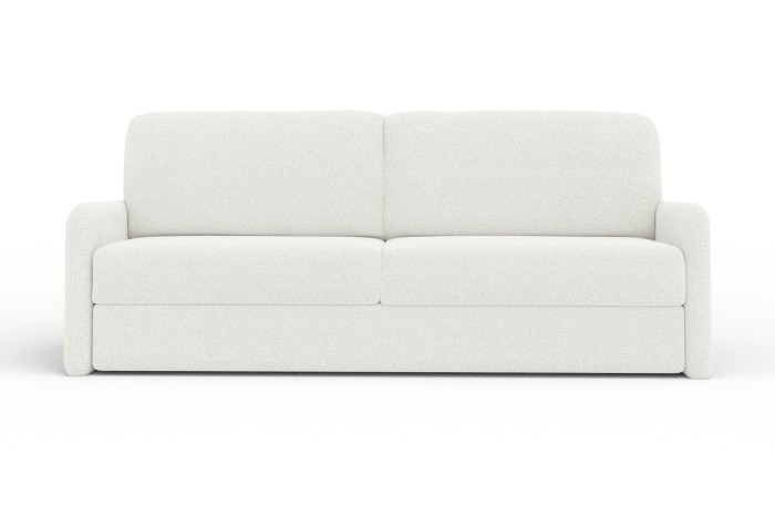 Modernes weißes 2-Sitzer Sofa mit strukturiertem Stoffbezug auf weißem Hintergrund.