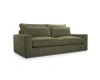 Olivgrünes Cordsofa, stilvolles Sofa mit Rippenstruktur und großen Rückenkissen.