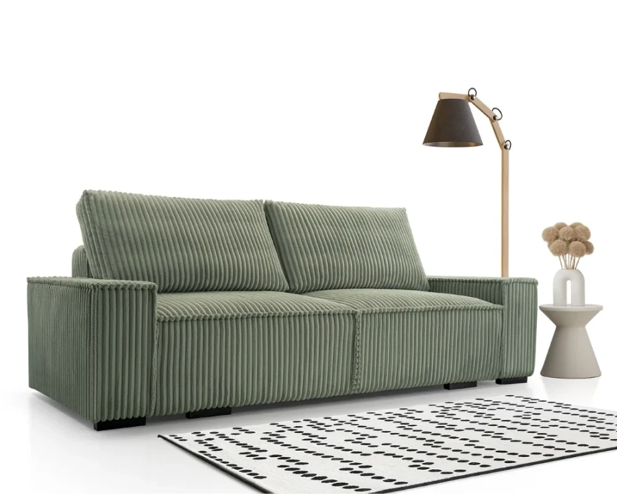 Stilvolles Cord-Sofa in Salbeigrün, komfortables Polstersofa mit Cordbezug und modernem Design.