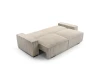 Ausgeklapptes Schlafsofa aus beigem Cordstoff, perfekt als Gästebett.