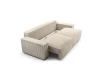 Beiges Cord-Schlafsofa mit Bettkasten für praktischen Stauraum.