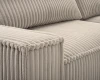 Detailaufnahme der feinen Cord-Struktur eines hellen Sofas.