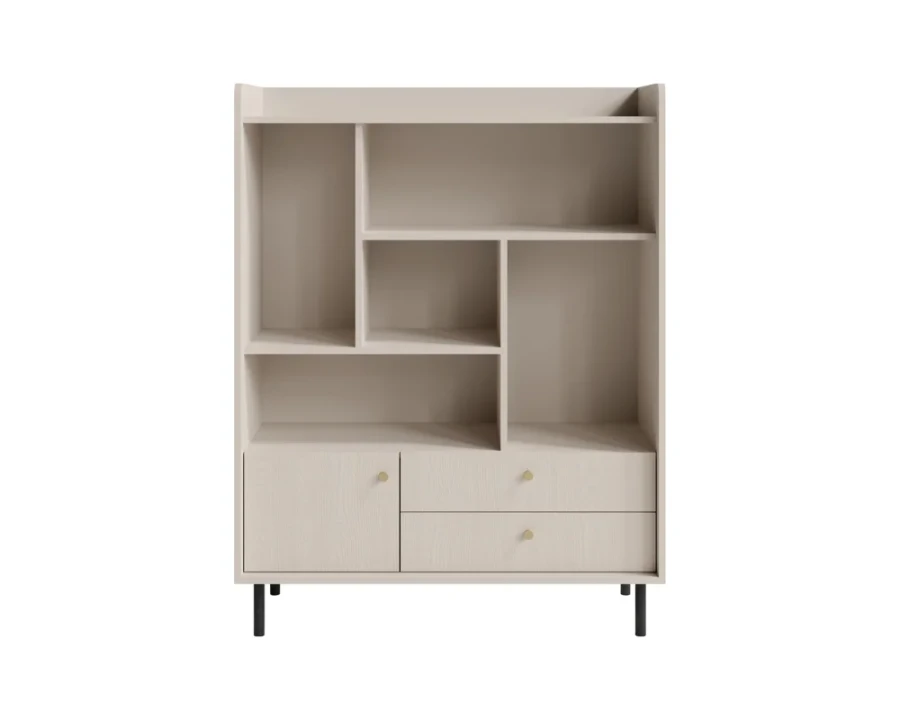 Modernes Regal in Beige aus der Georgia Kollektion mit offenen Fächern und Schubladen.